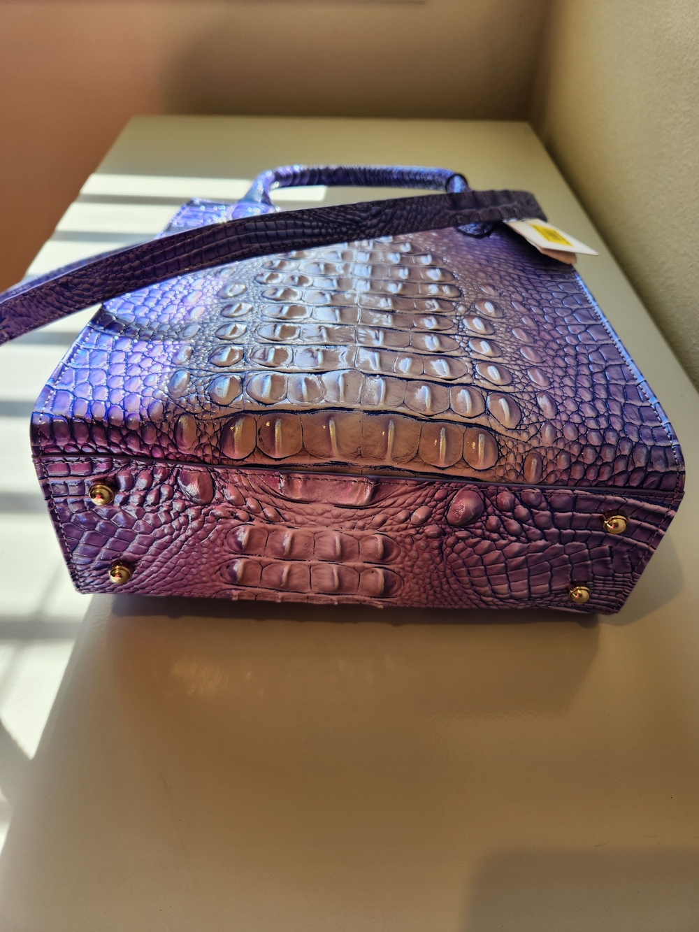 Elegant New Brahmin Purple Croc-Texture Satchel with Scarf Accent - Women Bags - Picture 4 of 8